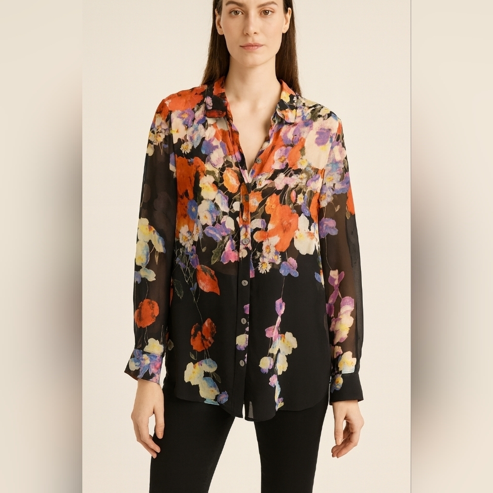 Covet Sheer Floral Black Blouse M